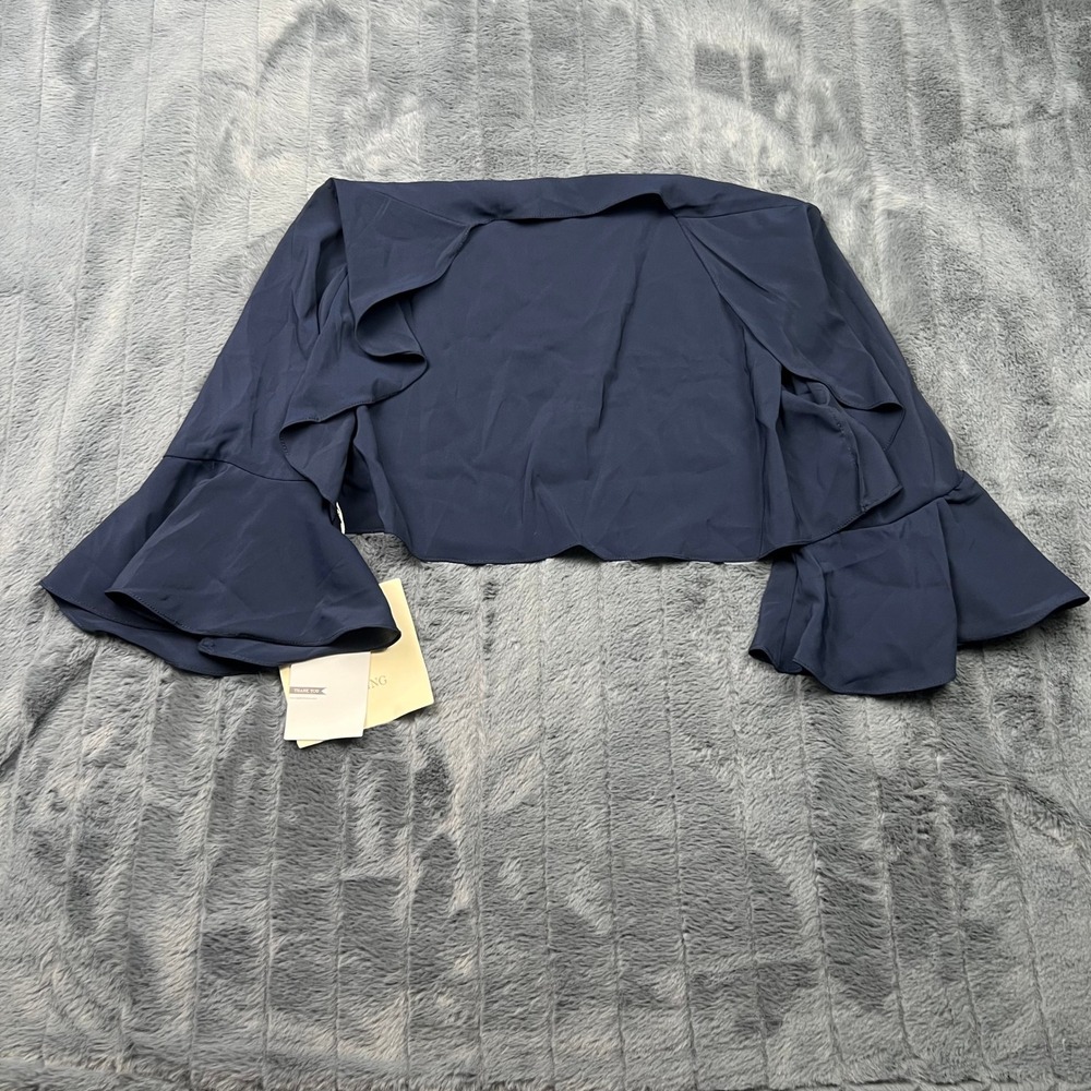 Lanting TS Couture Navy Blue Bell Sleeve Bolero Shrug Cropped Jacket Ruffle Cuff